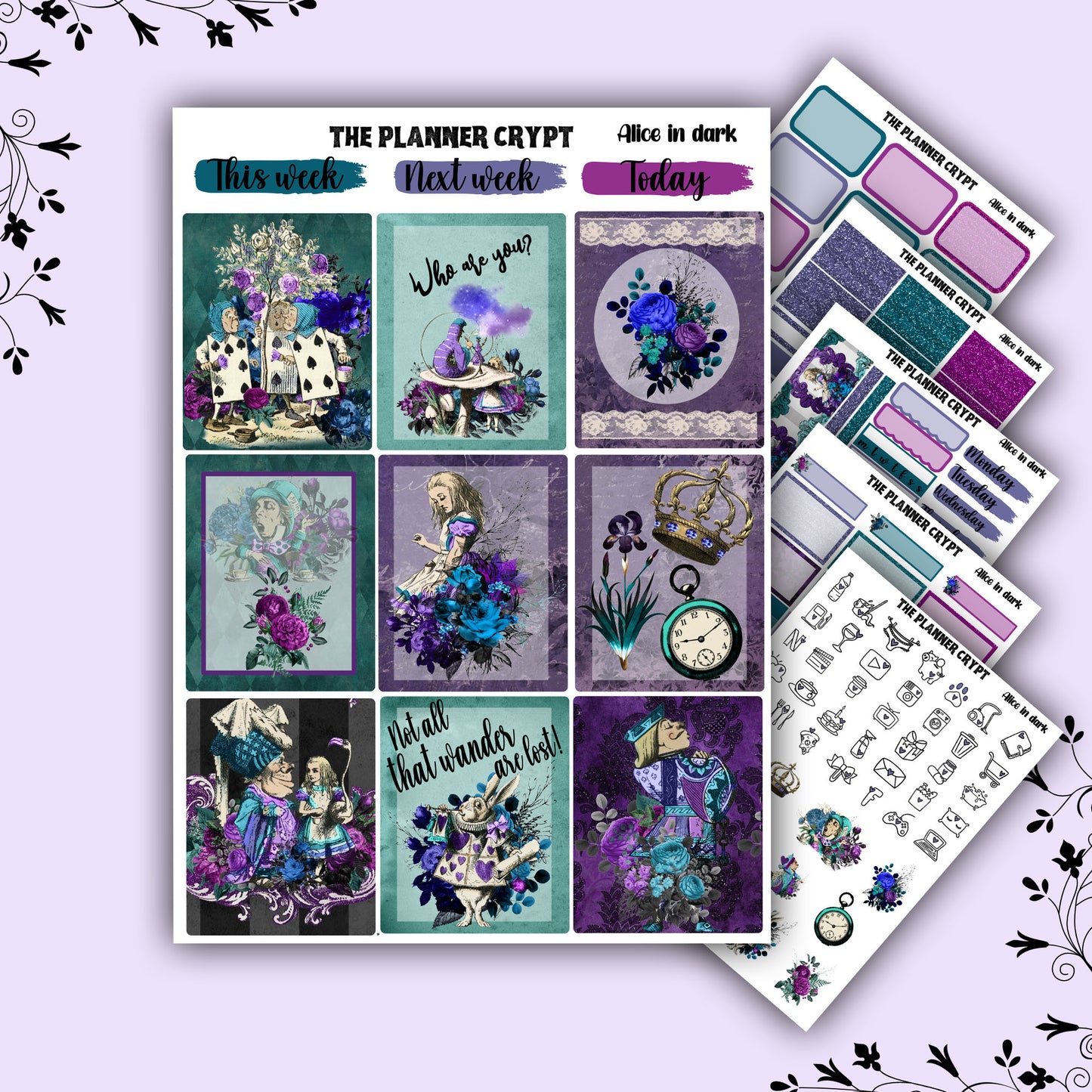 weekly planner sticker kit, gothic alice