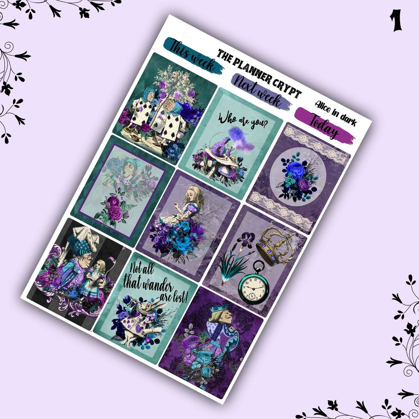 weekly planner sticker kit, gothic alice