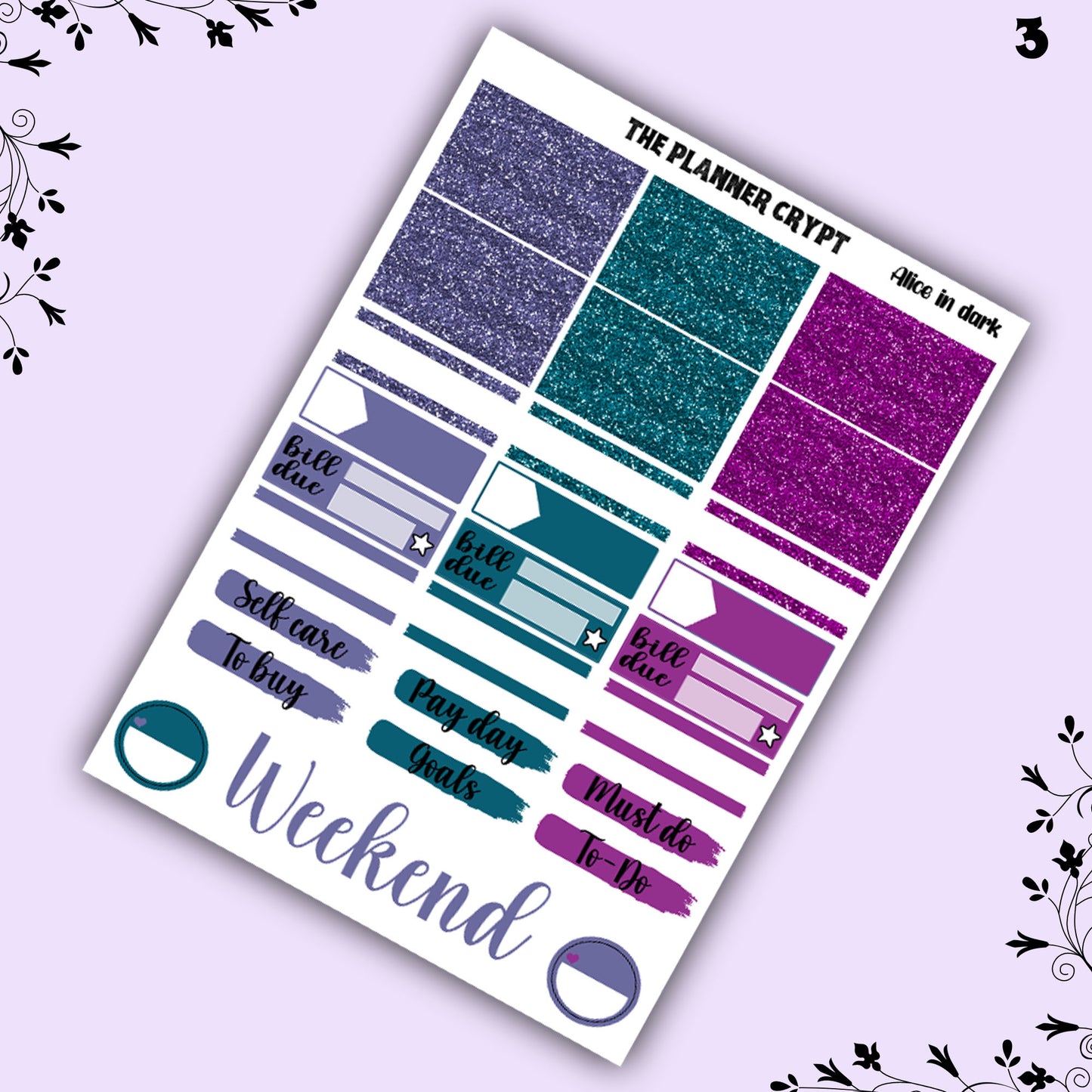 weekly planner sticker kit, gothic alice