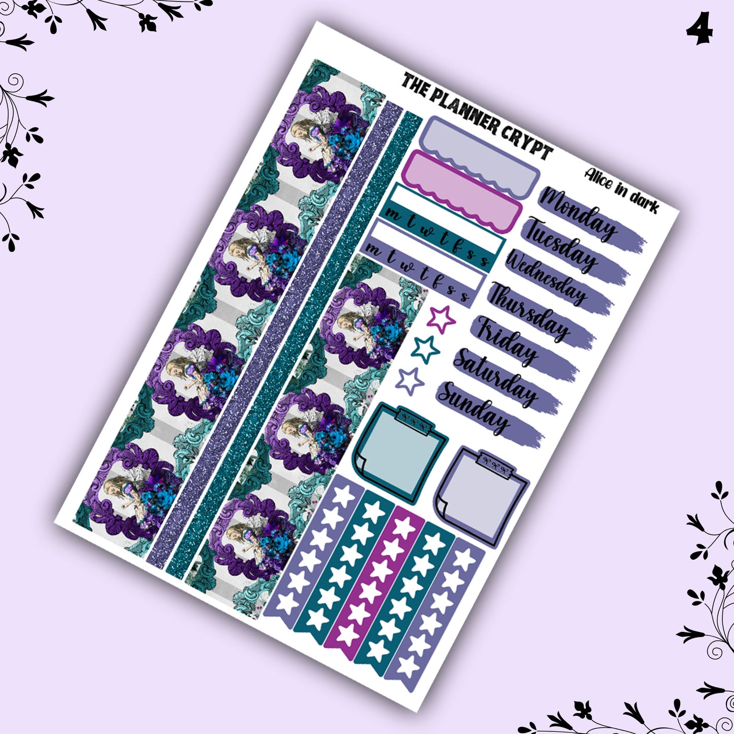 weekly planner sticker kit, gothic alice