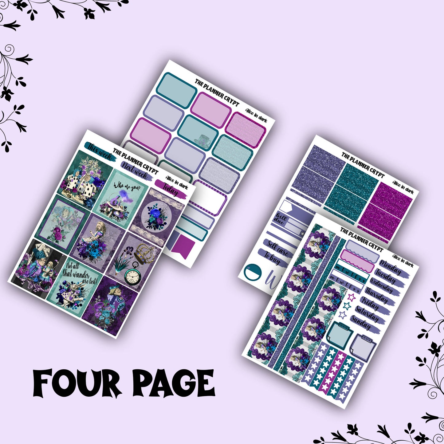 weekly planner sticker kit, gothic alice
