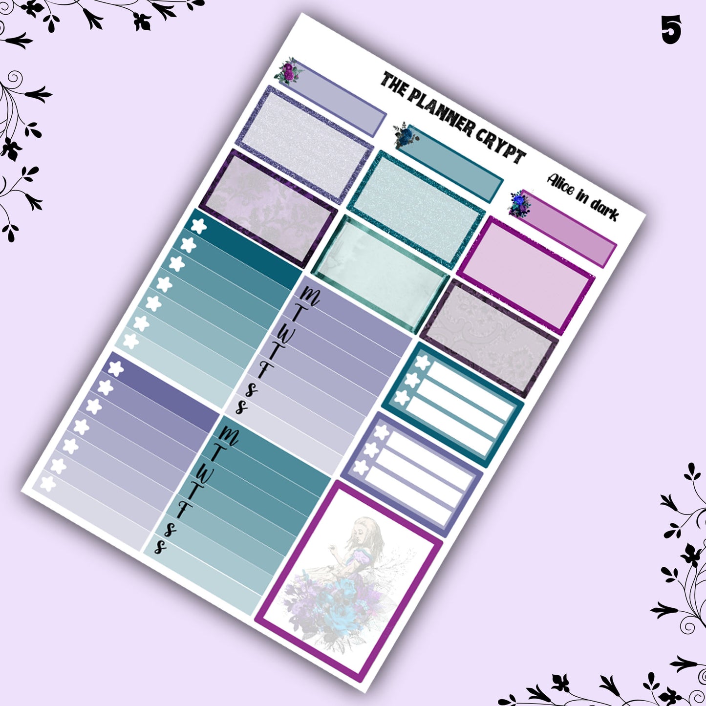 weekly planner sticker kit, gothic alice