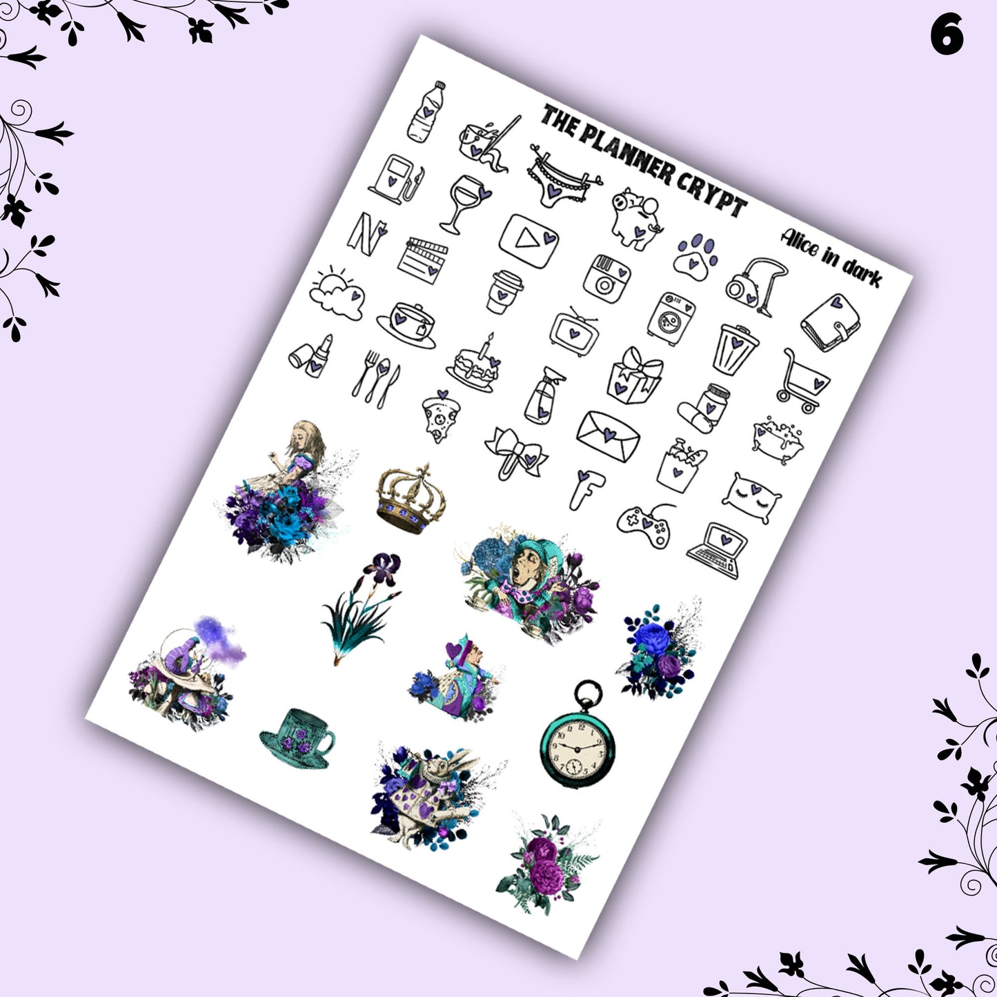 weekly planner sticker kit, gothic alice