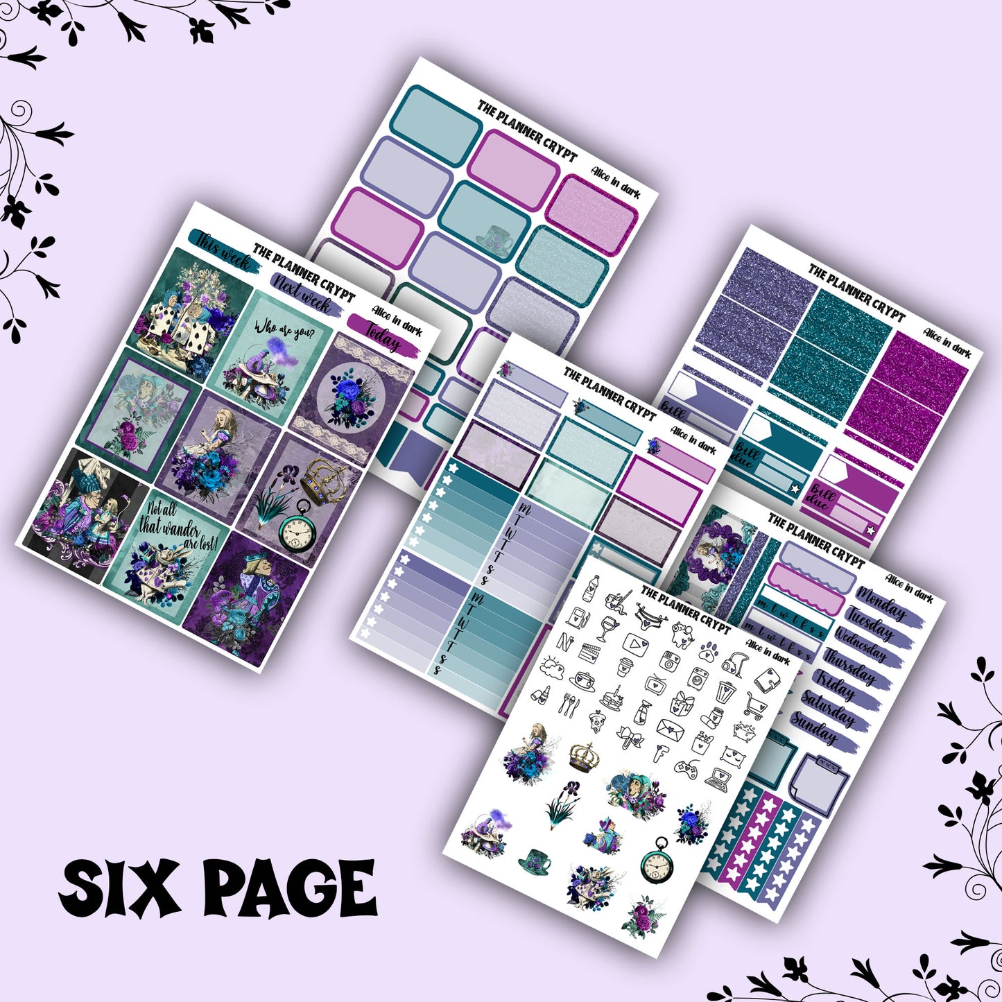 weekly planner sticker kit, gothic alice