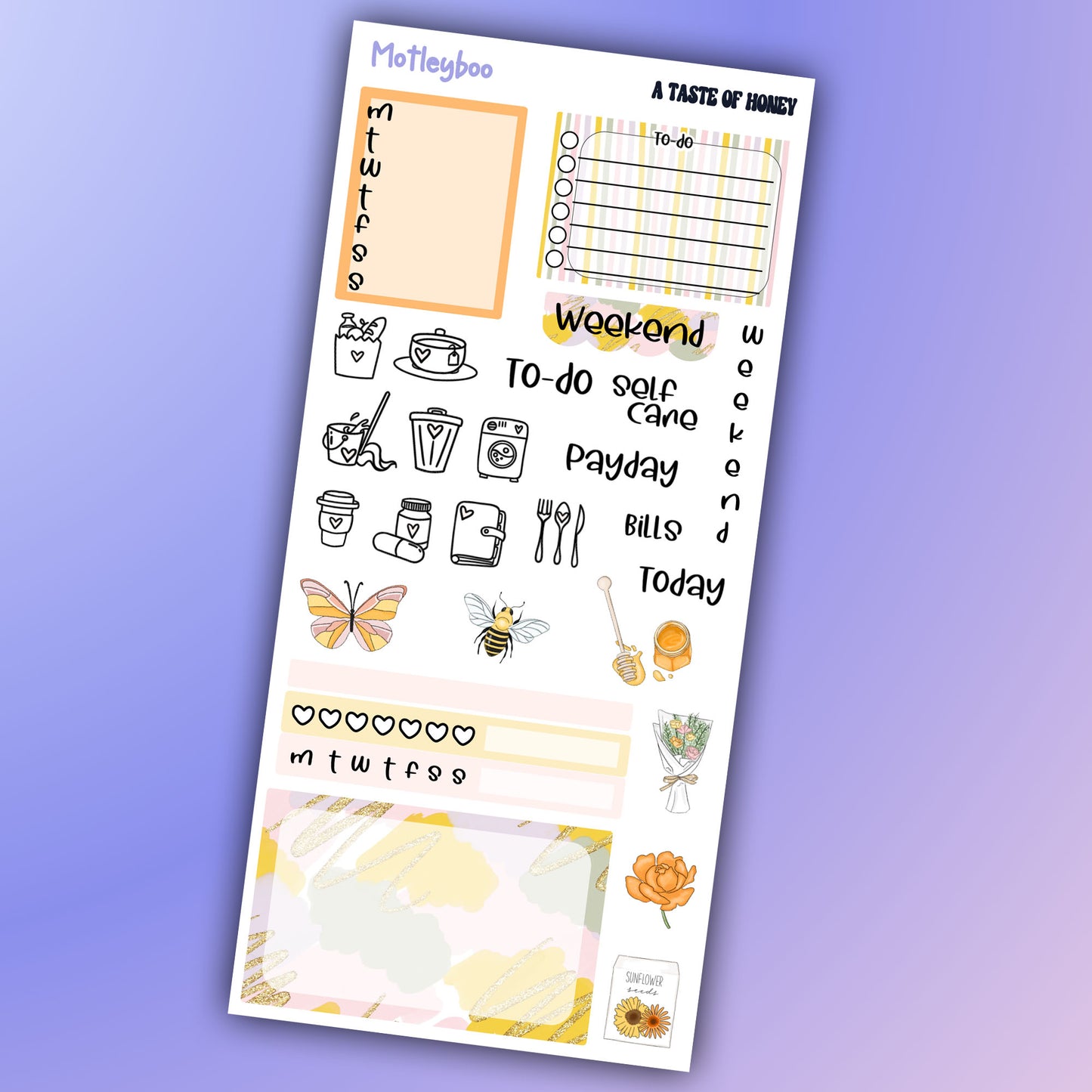 Hobonichi weeks, planner sticker kit, summertime stickers, bees and honey