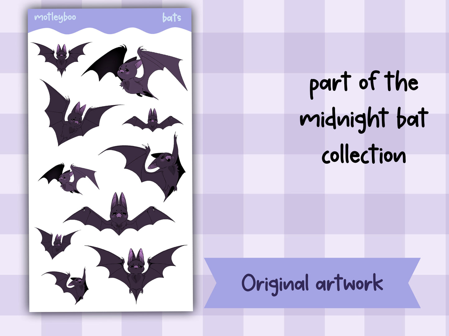 Midnight bat sticker sheet, stickers for halloween