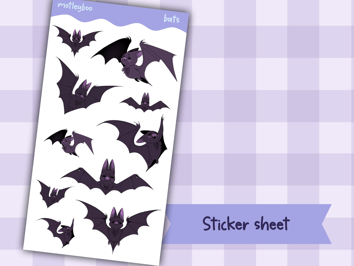 Midnight bat sticker sheet, stickers for halloween