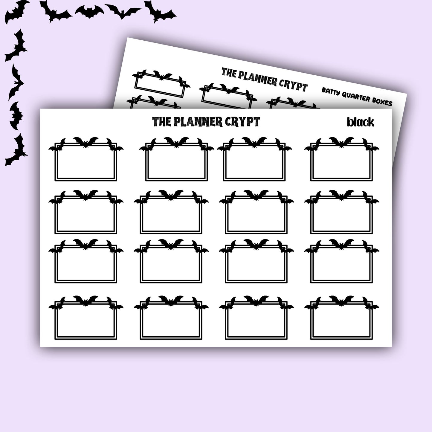 planner box stickers, weekly planner stickers, gothic stickers, stickers, bat stickers, functional stickers, vertical planner