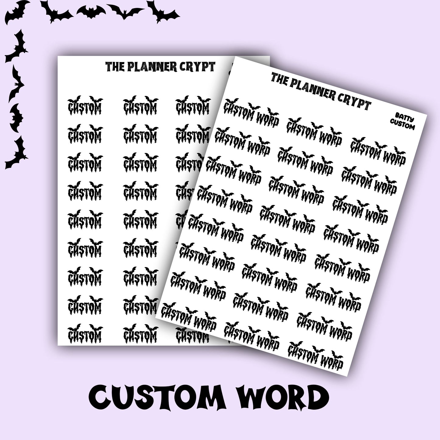 Script words, planner stickers, bat stickers, goth planner, vertical planner, small journal, functional stickers, weekly planner, hobo week