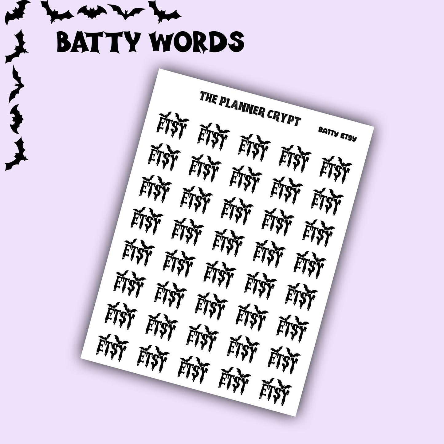 Script words, planner stickers, bats, spooky, goth planner, vertical planner, small journal, functional stickers, weekly planner, hobo week