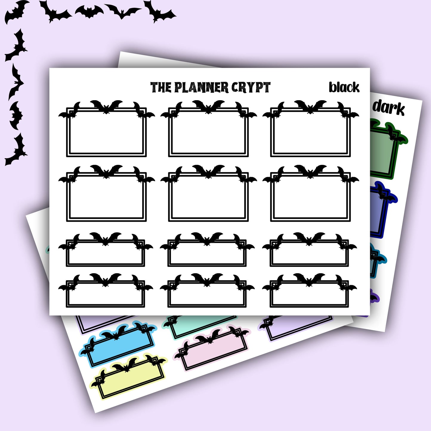 planner box stickers, weekly planner stickers, gothic stickers, stickers, bat stickers, functional stickers, vertical planner
