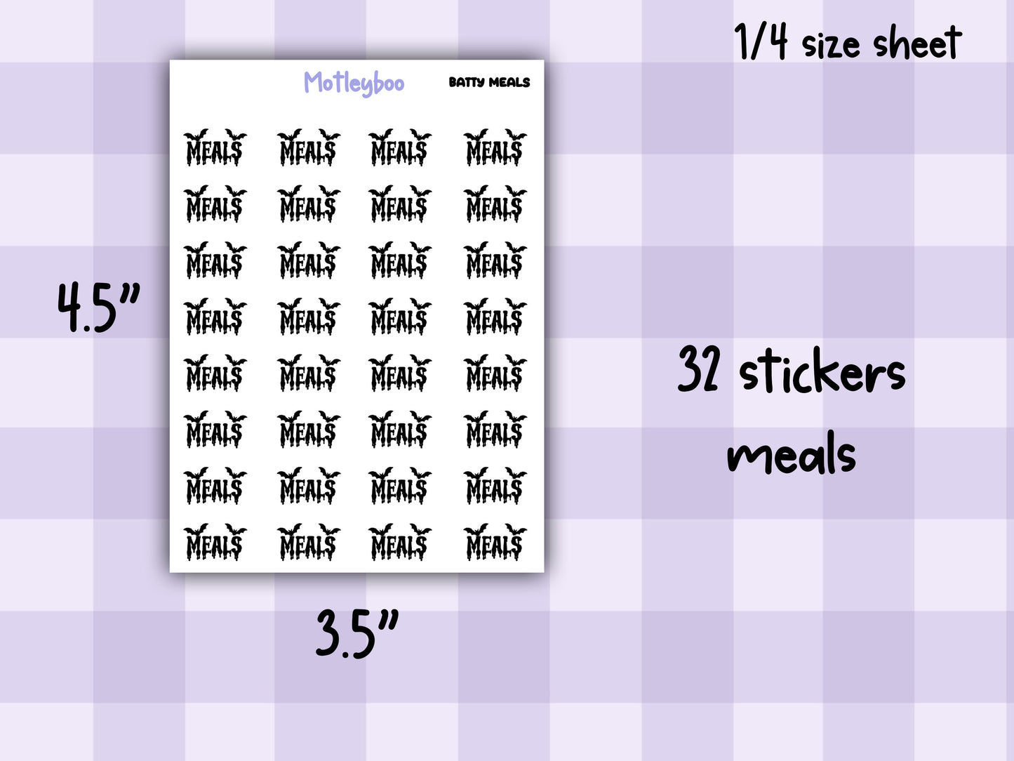 Bat Planner Stickers, Goth Spooky Food Words, Batty Range