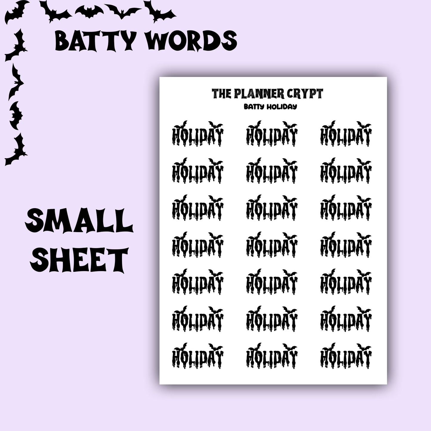 Script words, planner stickers, bats, spooky, goth planner, vertical planner, small journal, functional stickers, weekly planner, hobo week