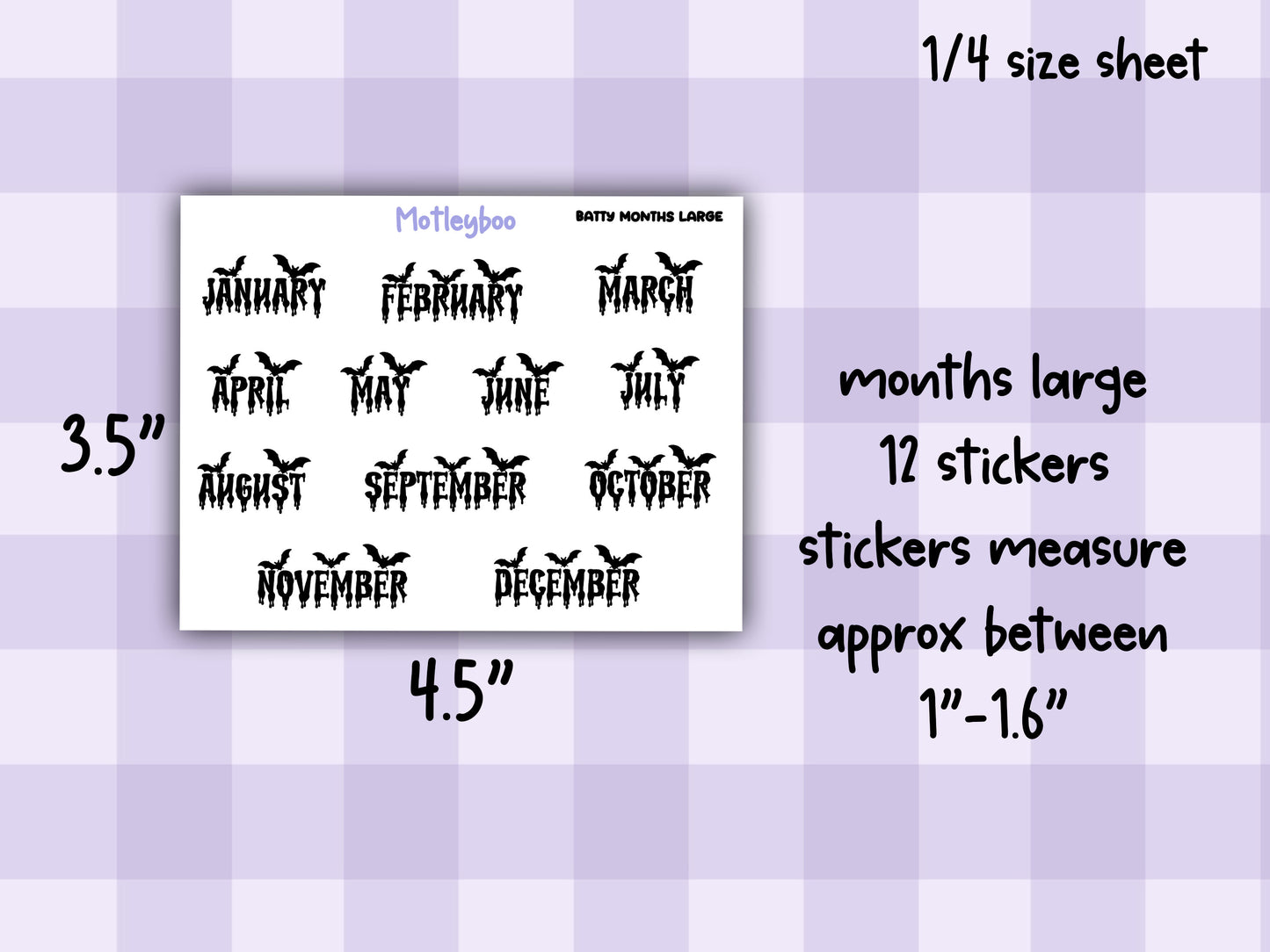 Bat Planner Stickers: Goth Script Words, Monthly Calendar (Small/Large)