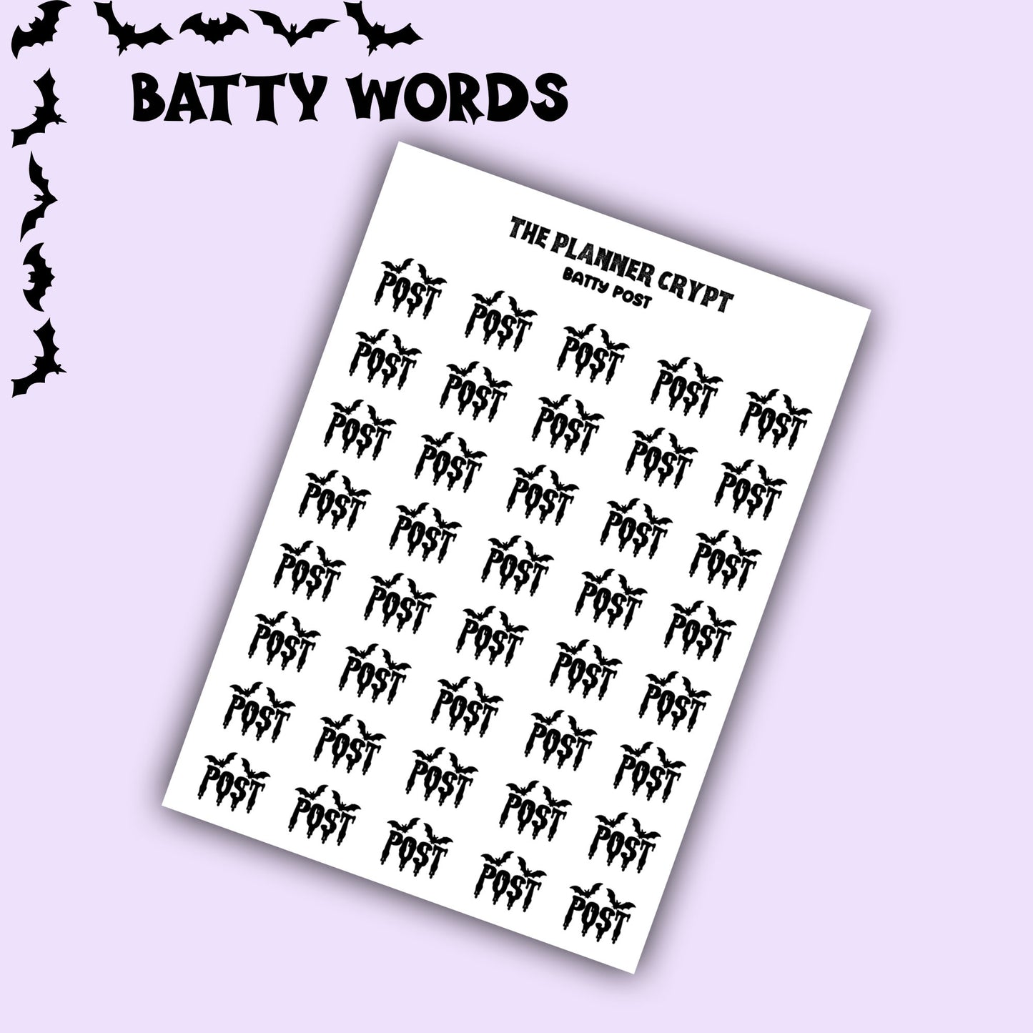 Script words, planner stickers, bats, spooky, goth planner, vertical planner, small journal, functional stickers, weekly planner, hobo week