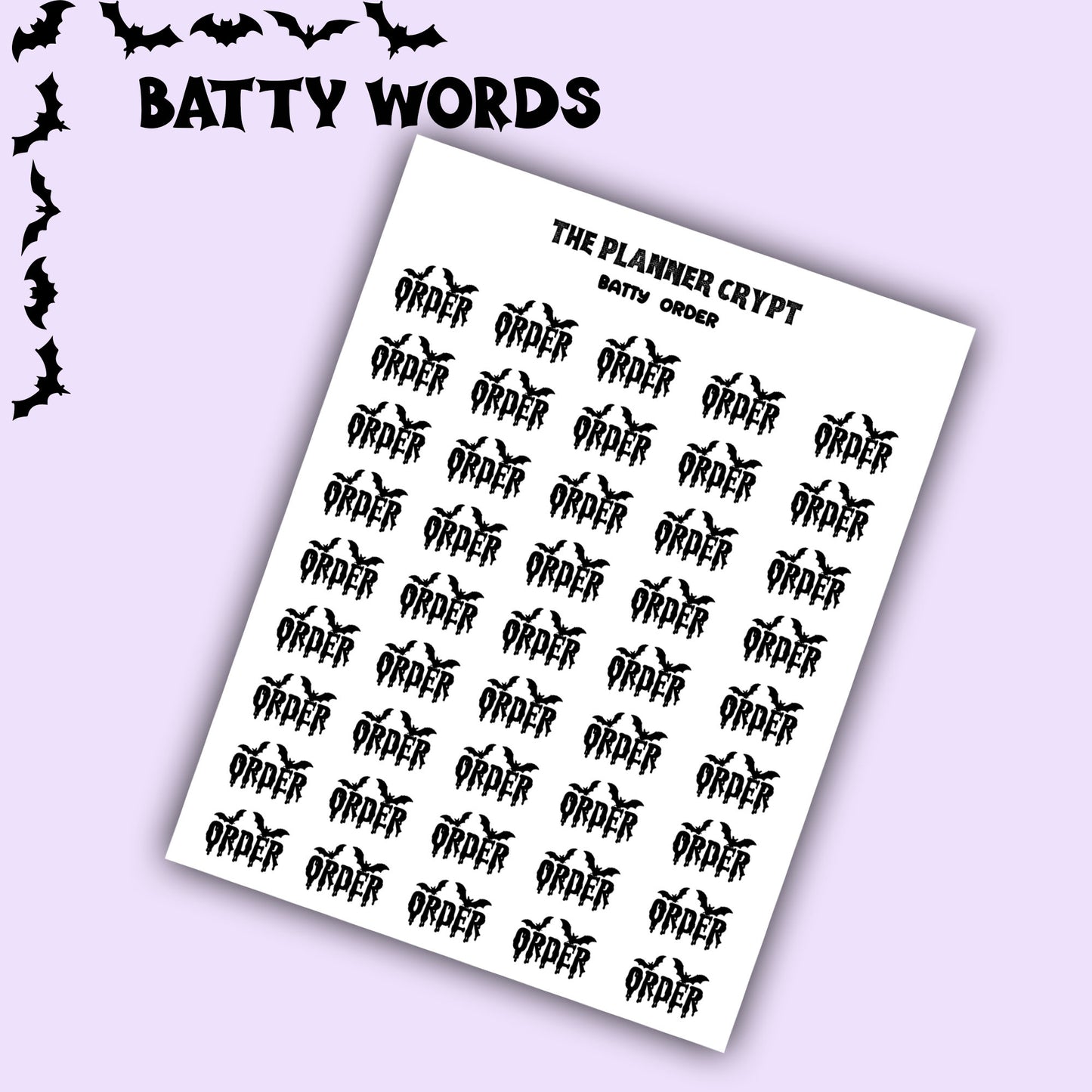 Script words, planner stickers, bats, spooky, goth planner, vertical planner, small journal, functional stickers, weekly planner, hobo week