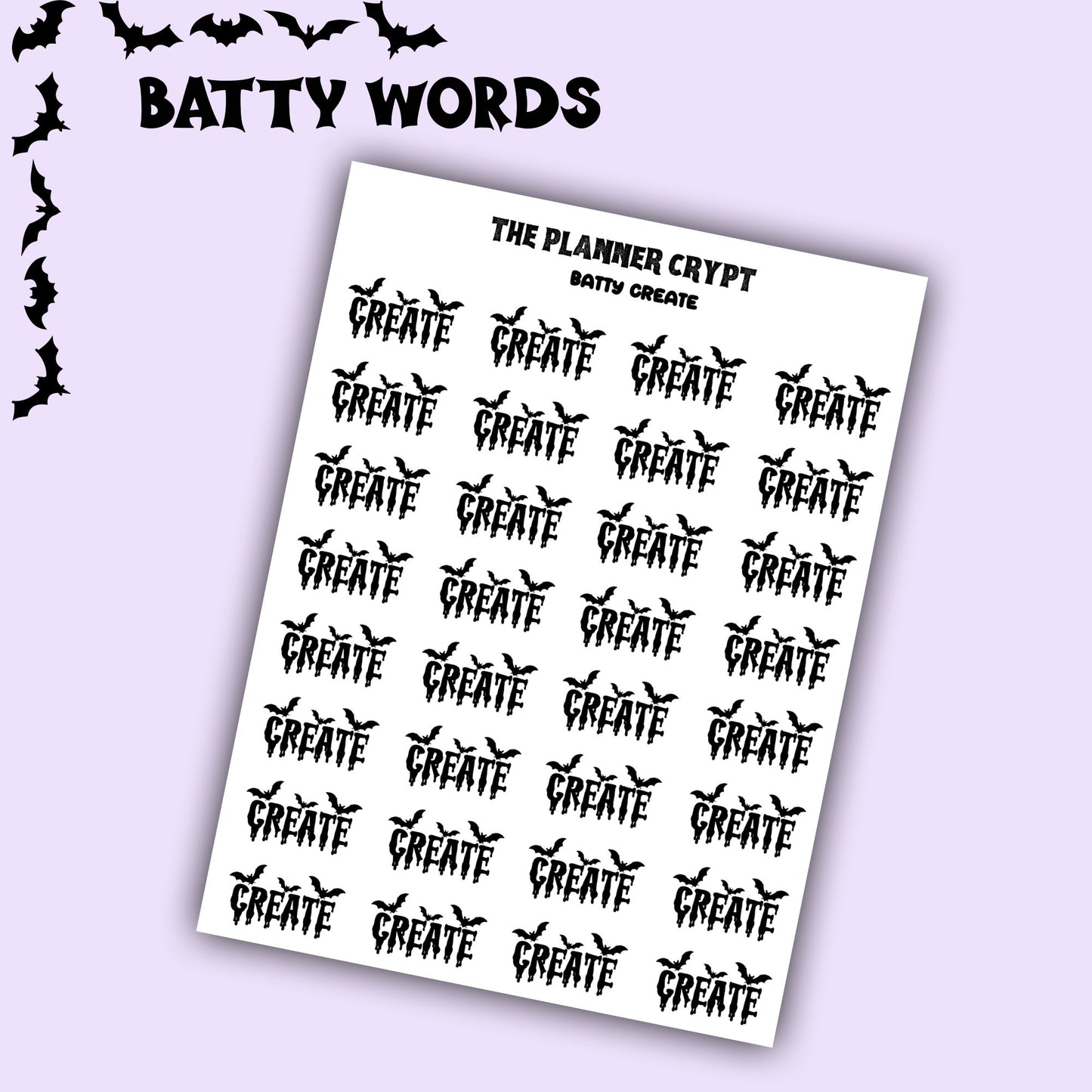 Script words, planner stickers, bats, spooky, goth planner, vertical planner, small journal, functional stickers, weekly planner, hobo week