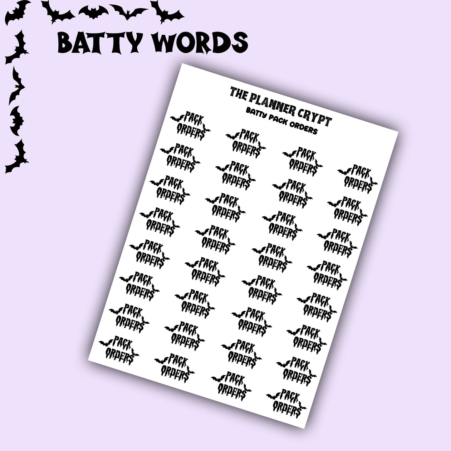 Script words, planner stickers, bats, spooky, goth planner, vertical planner, small journal, functional stickers, weekly planner, hobo week
