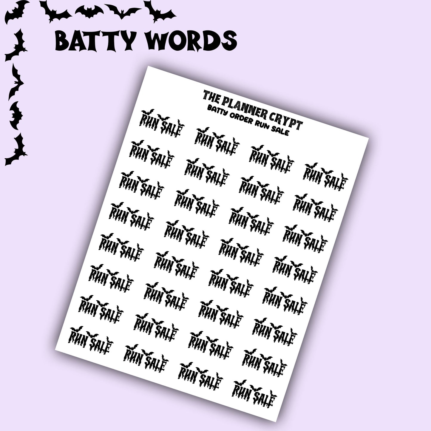 Script words, planner stickers, bats, spooky, goth planner, vertical planner, small journal, functional stickers, weekly planner, hobo week