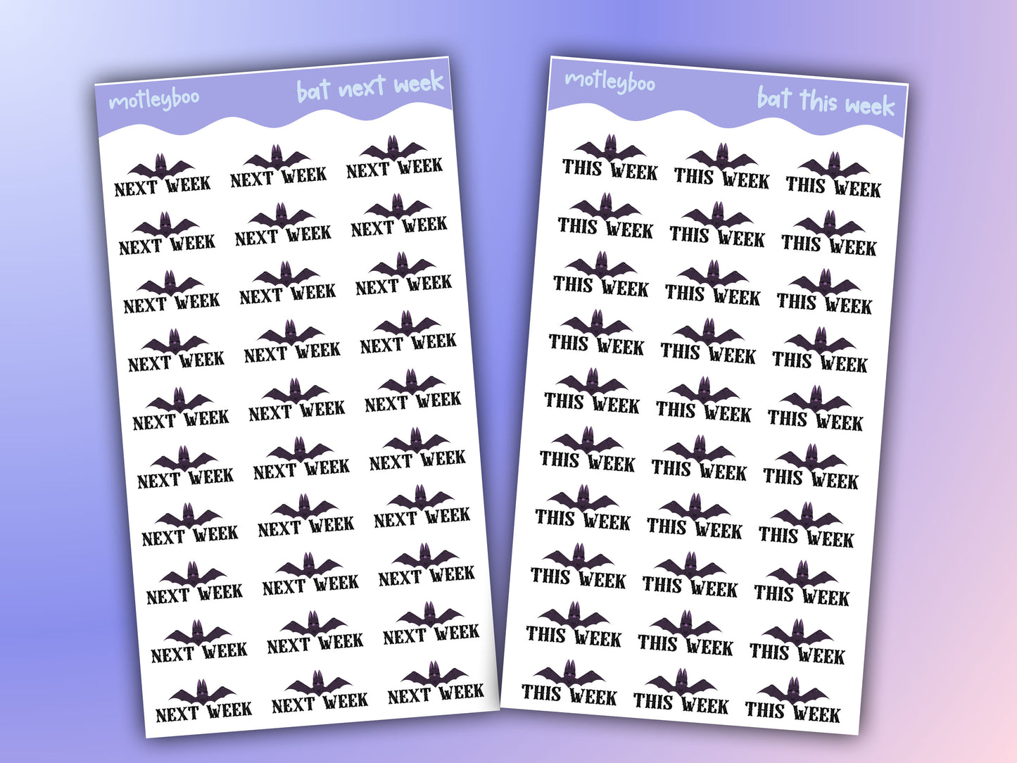 functional words sticker sheet, stickers, goth stickers, halloween stickers, original art stickers, cute and fun stickers, bat stickers