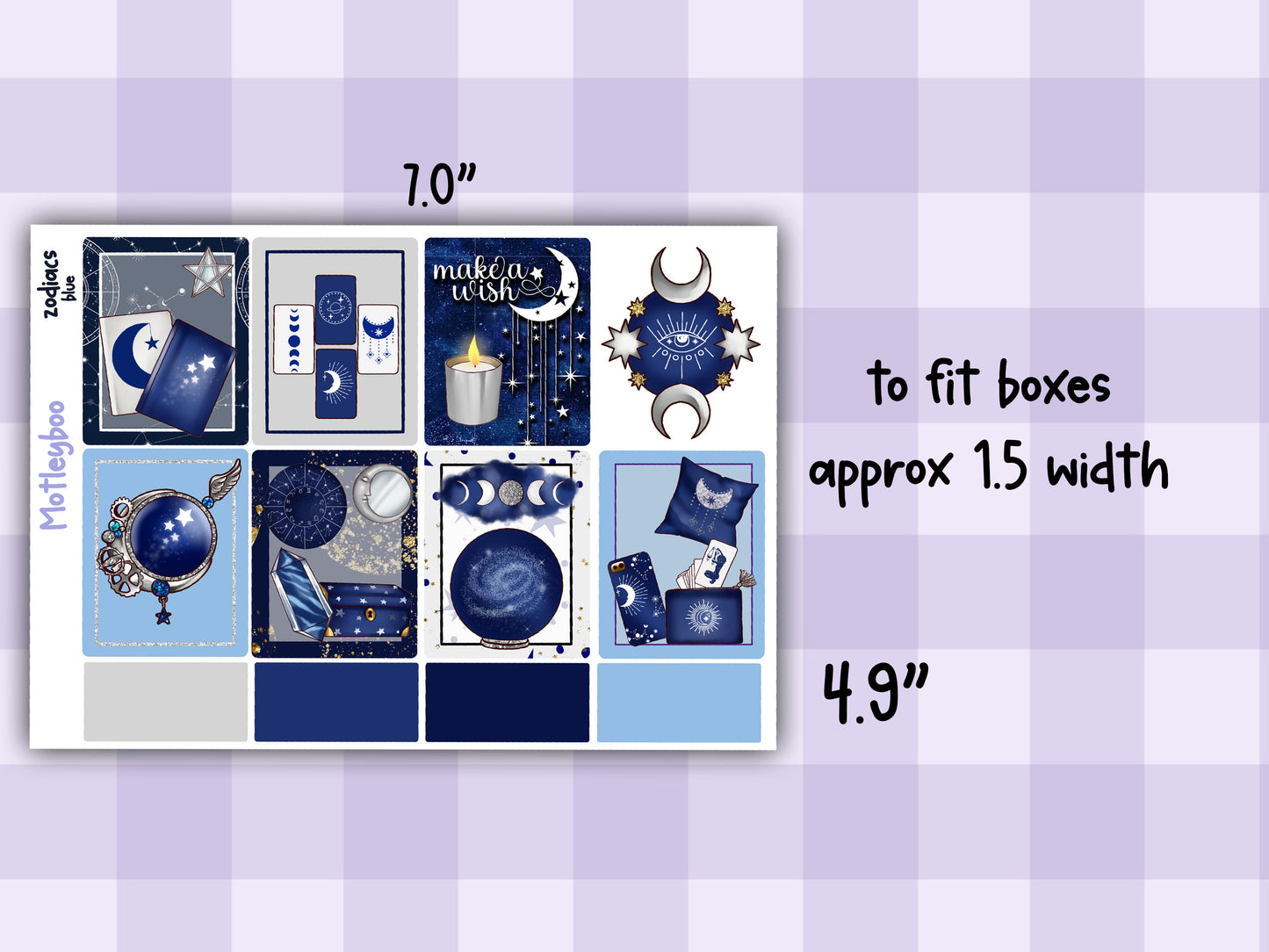 Blue Zodiac Celestial Weekly Planner Sticker Kit for vertical planners, Witchy vibes
