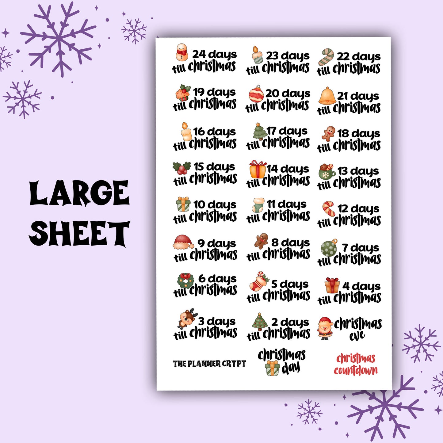 christmas planner stickers, christmas countdown stickers, cute christmas, deco stickers, vertical planner, journal, xmas stickers