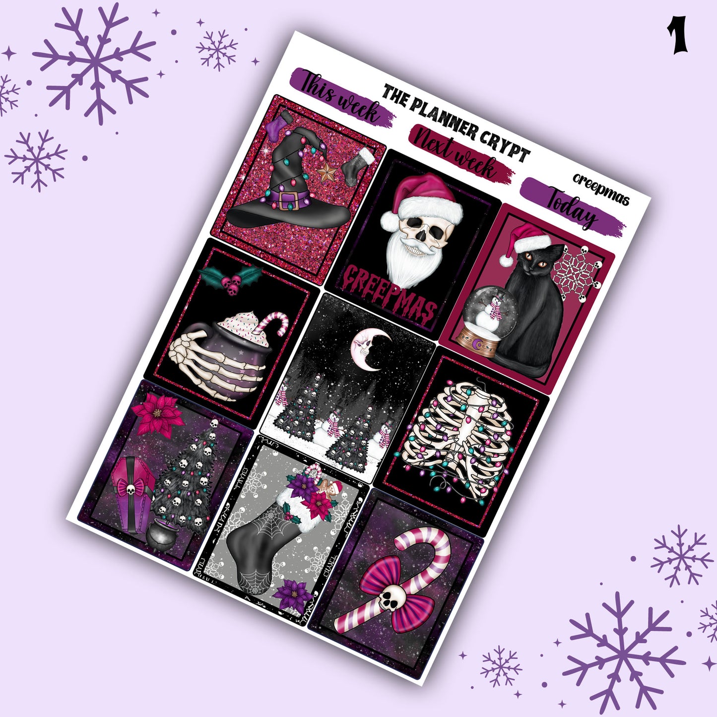weekly planner sticker kit, planner stickers, spooky christmas, creepy christmas stickers, vertical planner, gothic stickers, , planner