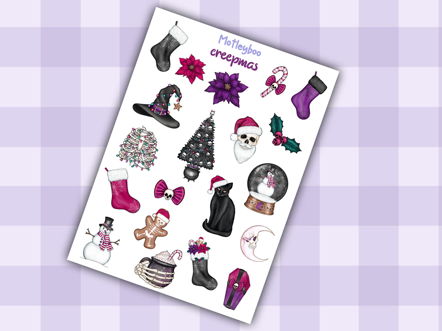 christmas sticker sheet, planner stickers, creepy stickers, vertical planner, small journal, spooky sticker sheet, gifts for christmas