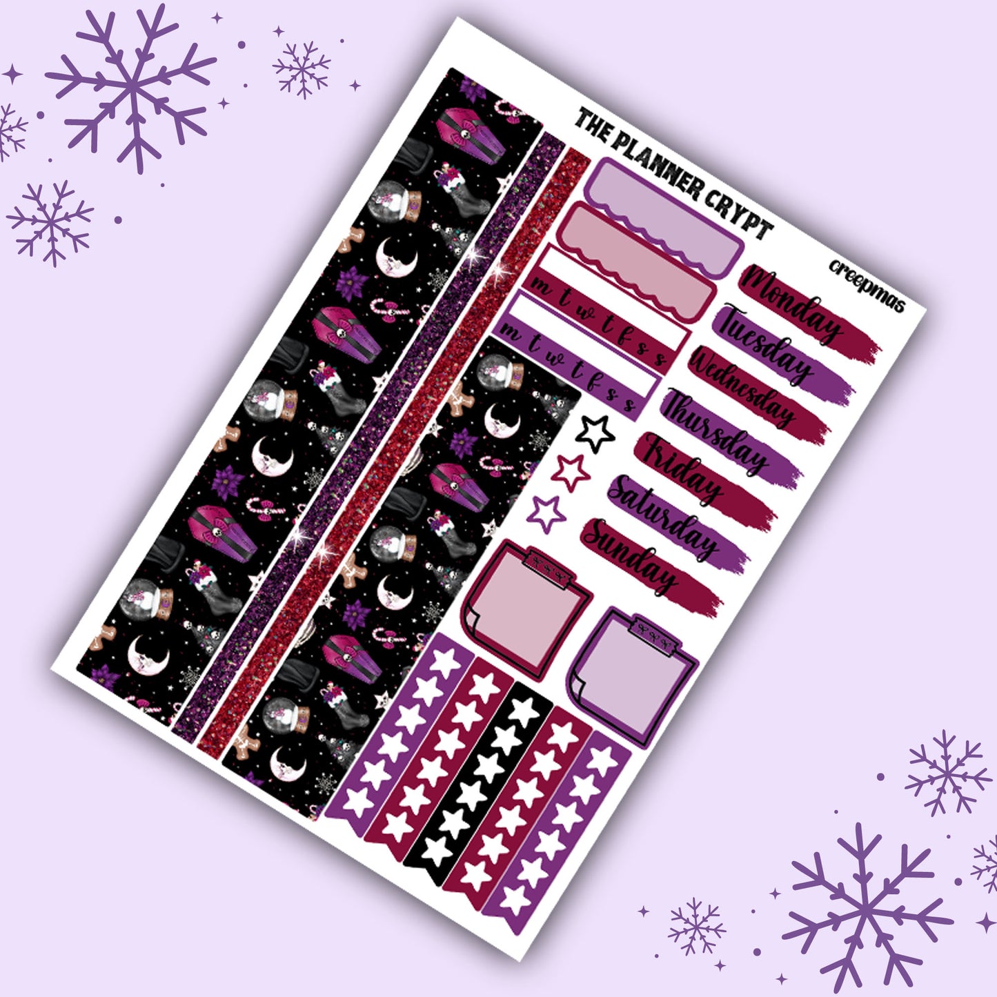 weekly planner sticker kit, planner stickers, spooky christmas, creepy christmas stickers, vertical planner, gothic stickers, , planner