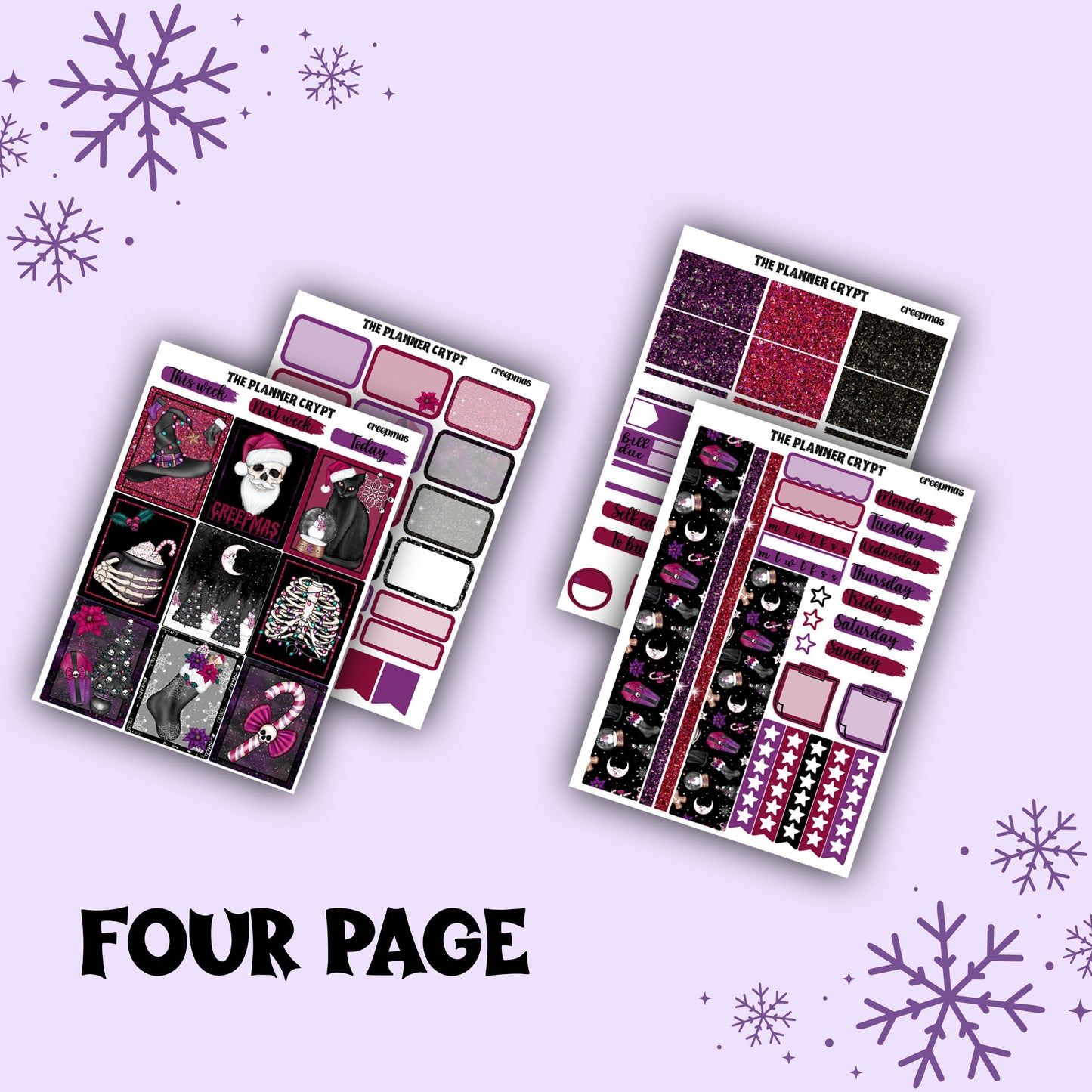 weekly planner sticker kit, planner stickers, spooky christmas, creepy christmas stickers, vertical planner, gothic stickers, , planner