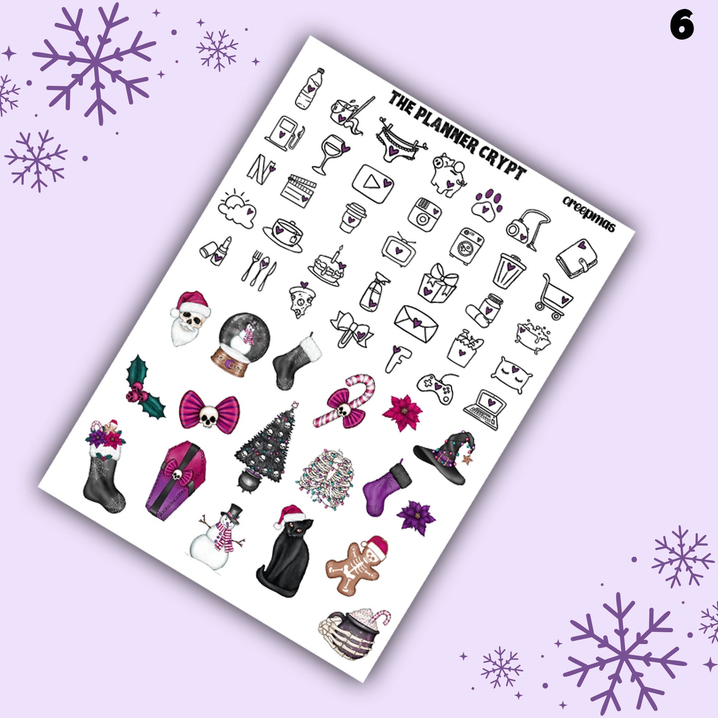 weekly planner sticker kit, planner stickers, spooky christmas, creepy christmas stickers, vertical planner, gothic stickers, , planner