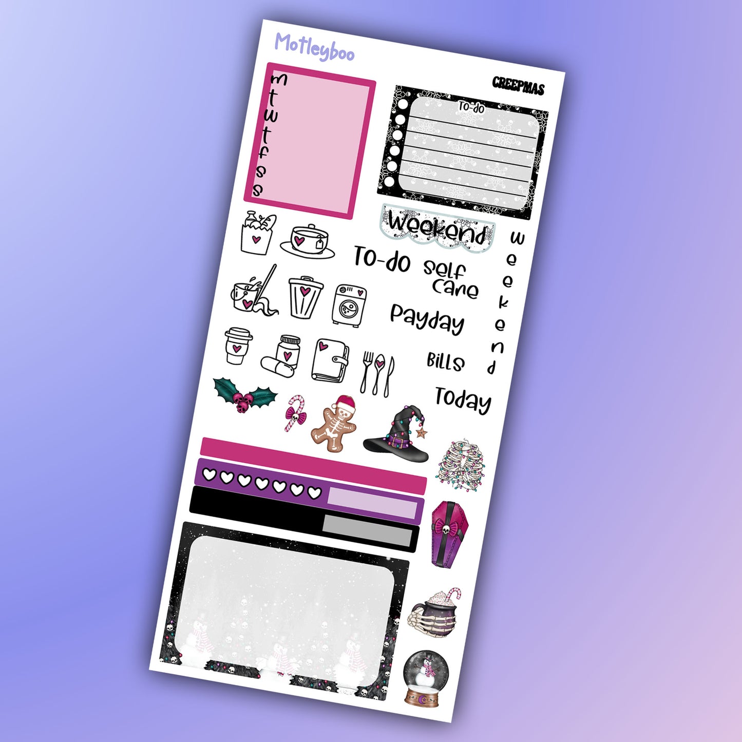 Hobonichi planner kit, Creepmas, 3 page kit, planner kit, cute stickers, winter, christmas, spooky