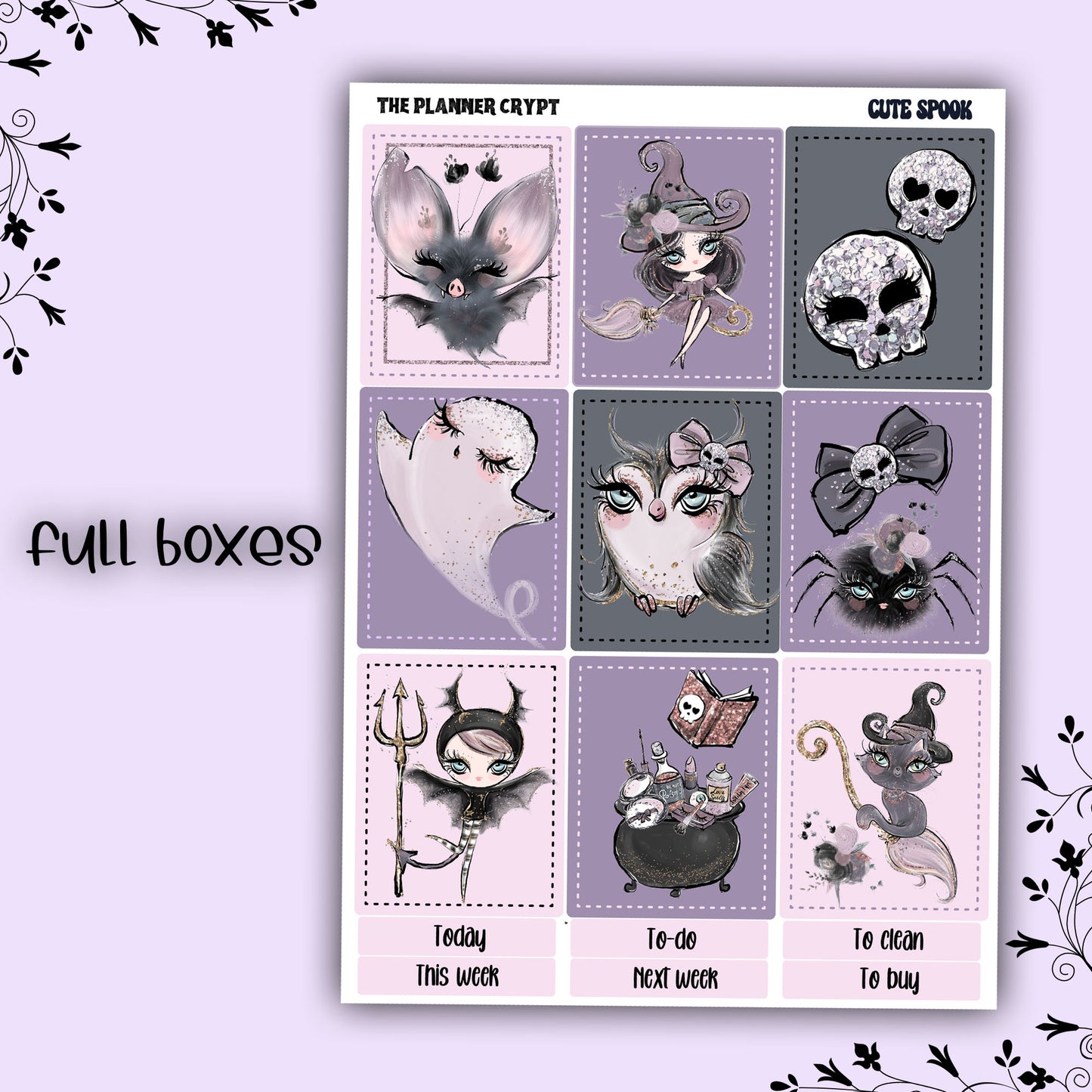 Weekly planner sticker kit, vertical planner stickers, goth planner, functional stickers, weekly planner, beauty stickers, cute spook