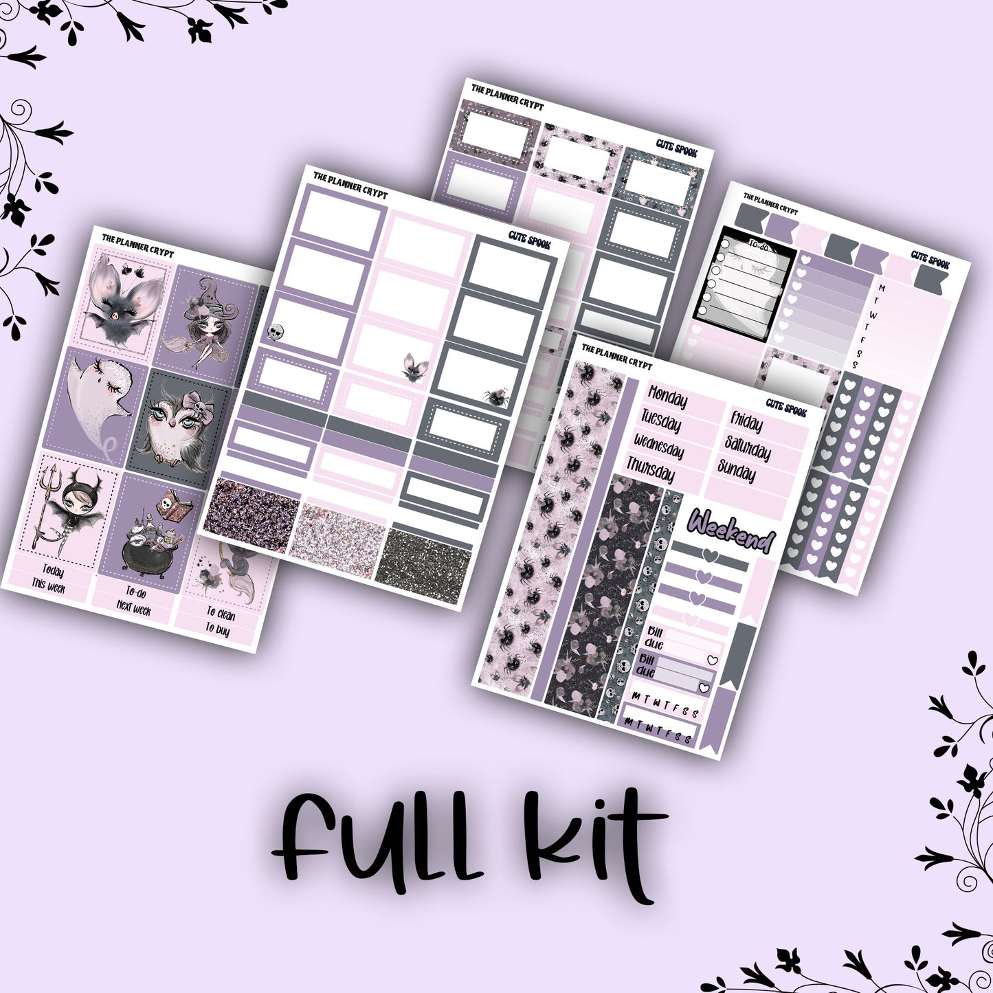 Weekly planner sticker kit, vertical planner stickers, goth planner, functional stickers, weekly planner, beauty stickers, cute spook