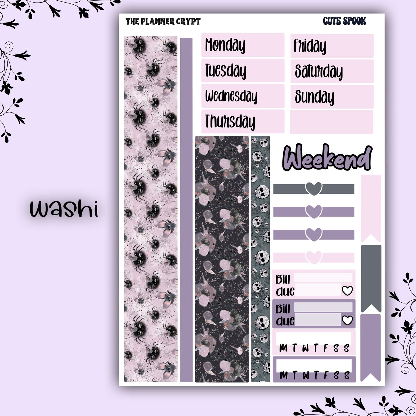 Weekly planner sticker kit, vertical planner stickers, goth planner, functional stickers, weekly planner, beauty stickers, cute spook