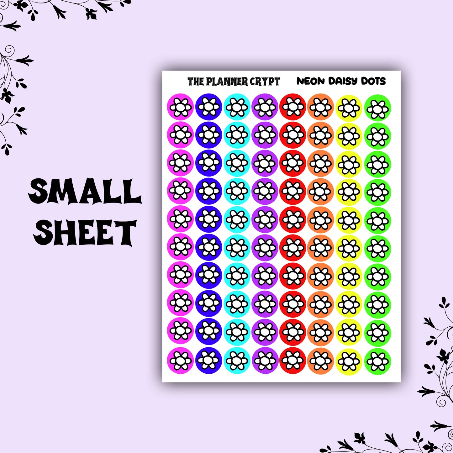 daisy dot stickers, planner sticker, pastel goth,vertical planner, cute stickers, functional sticker, checklist sticker