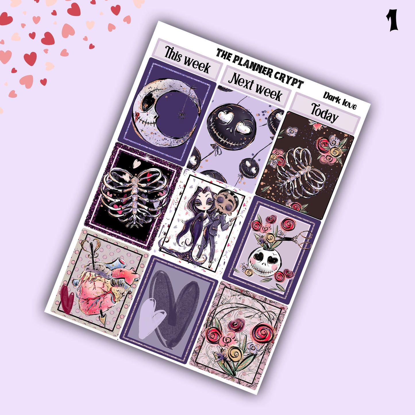 weekly planner, sticker kit, spooky stickers, halloween planner kit, planner stickers, vertical planner, goth planner, valentines stickers