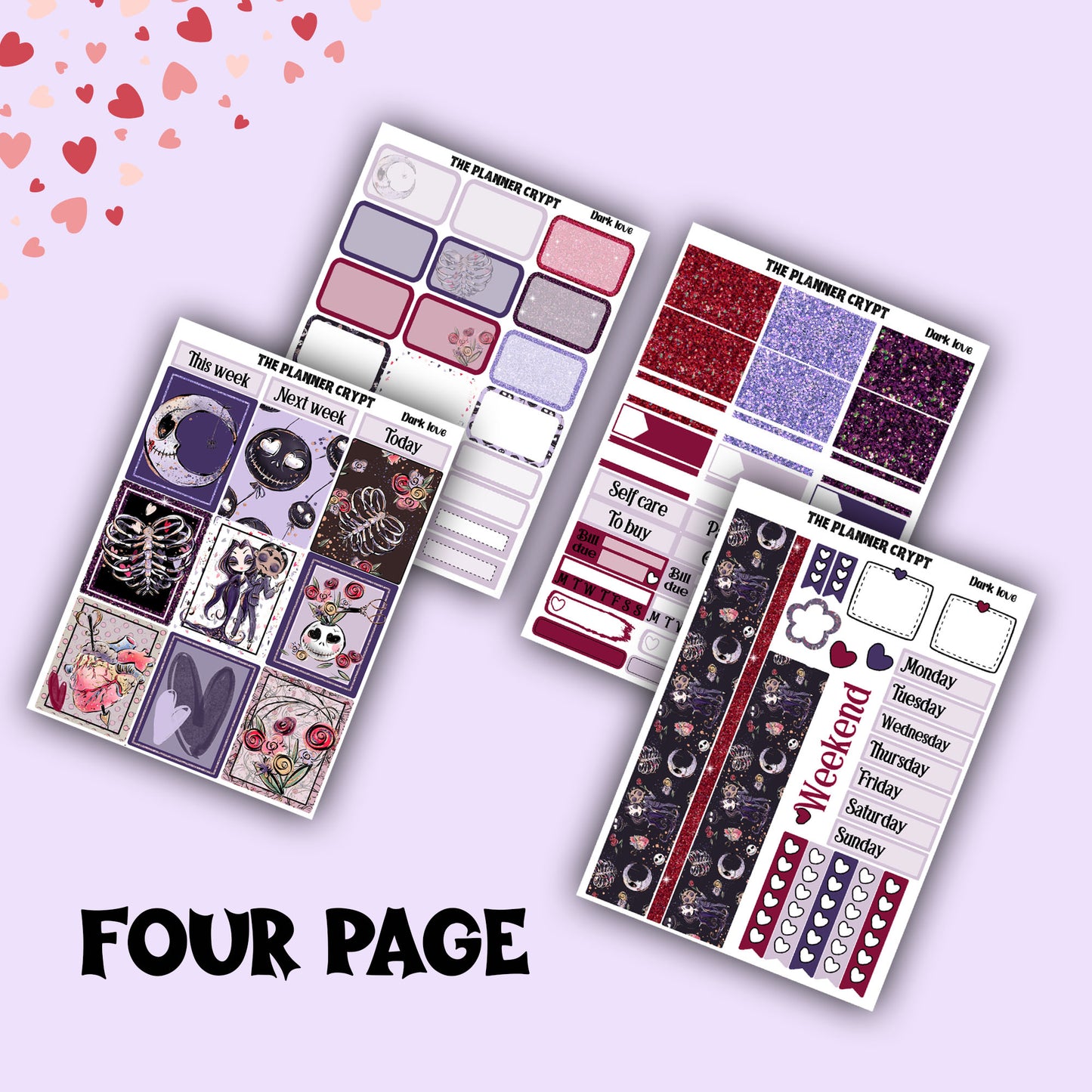 weekly planner, sticker kit, spooky stickers, halloween planner kit, planner stickers, vertical planner, goth planner, valentines stickers