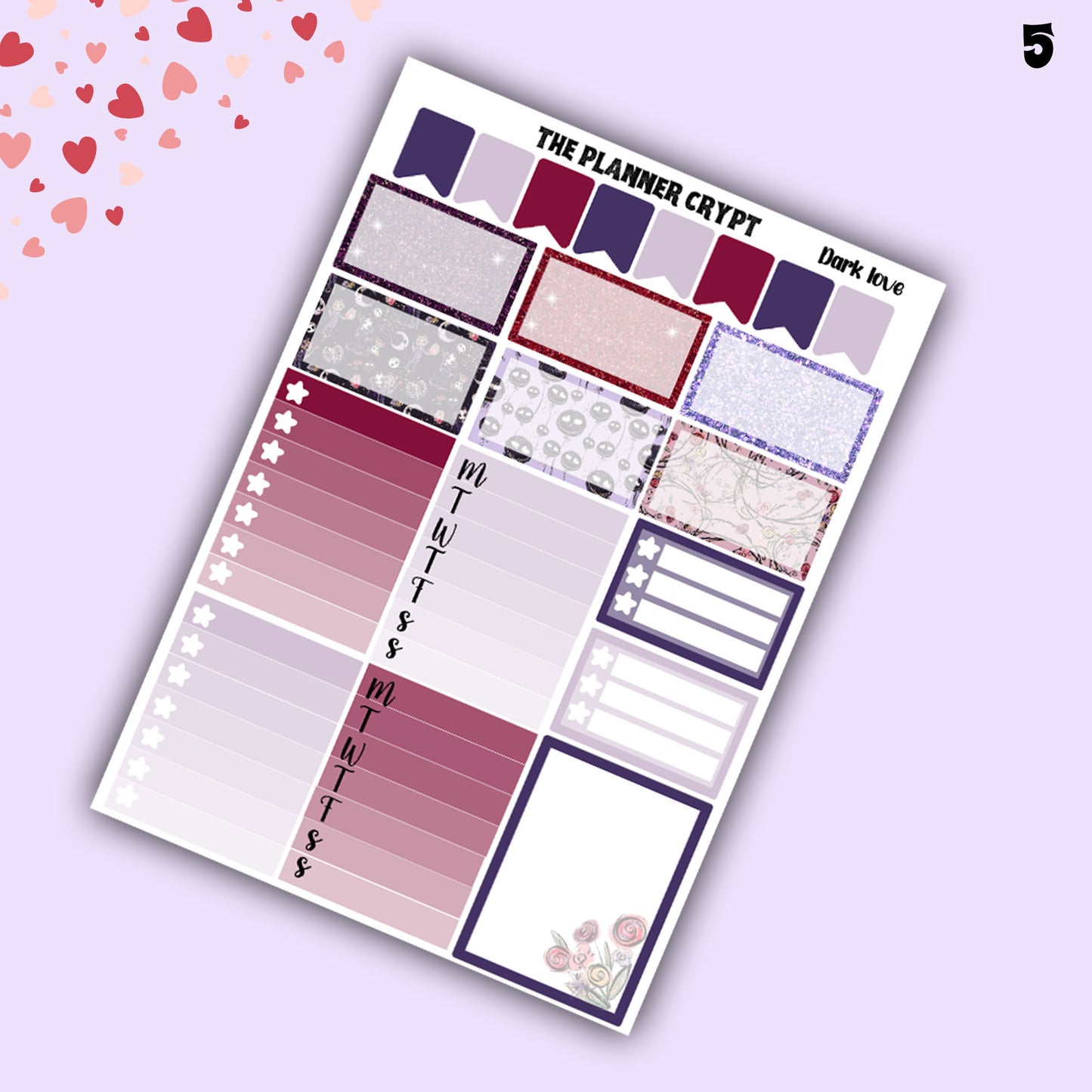 weekly planner, sticker kit, spooky stickers, halloween planner kit, planner stickers, vertical planner, goth planner, valentines stickers
