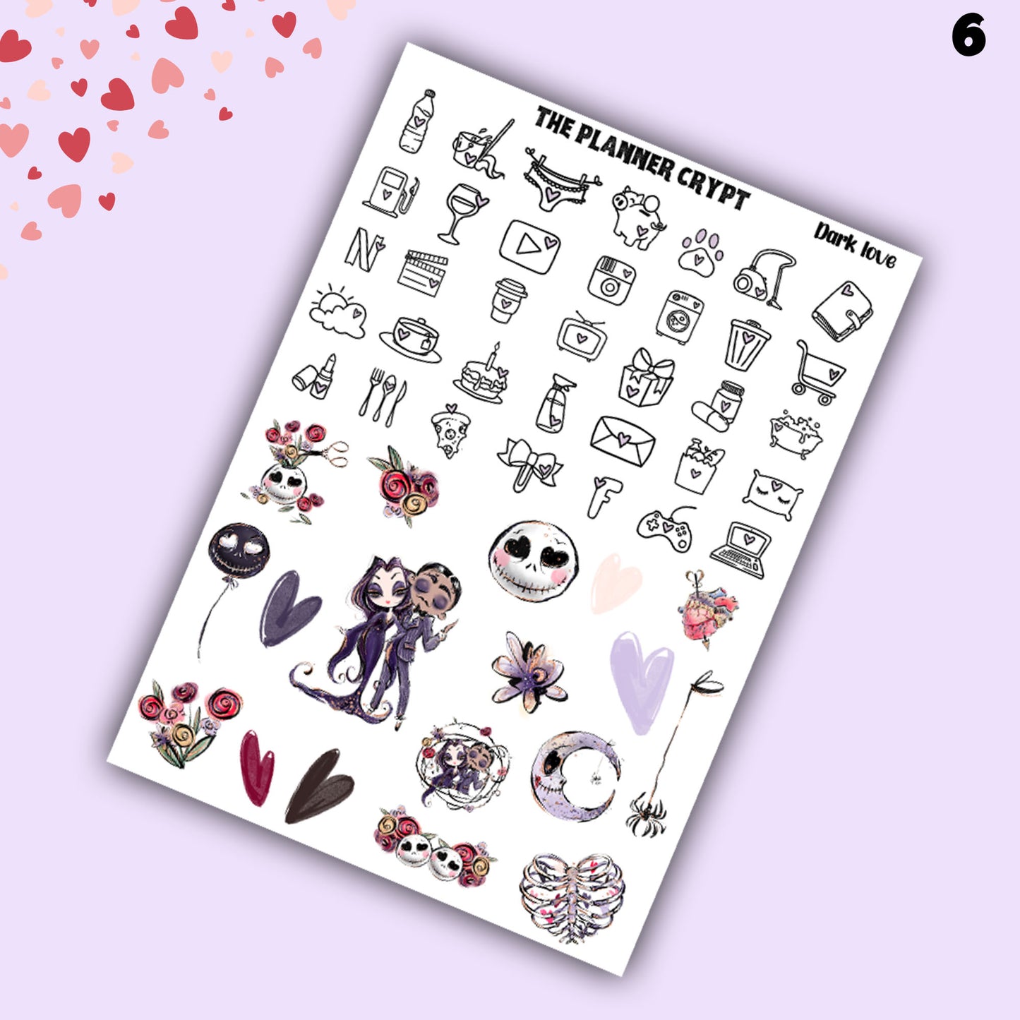 weekly planner, sticker kit, spooky stickers, halloween planner kit, planner stickers, vertical planner, goth planner, valentines stickers