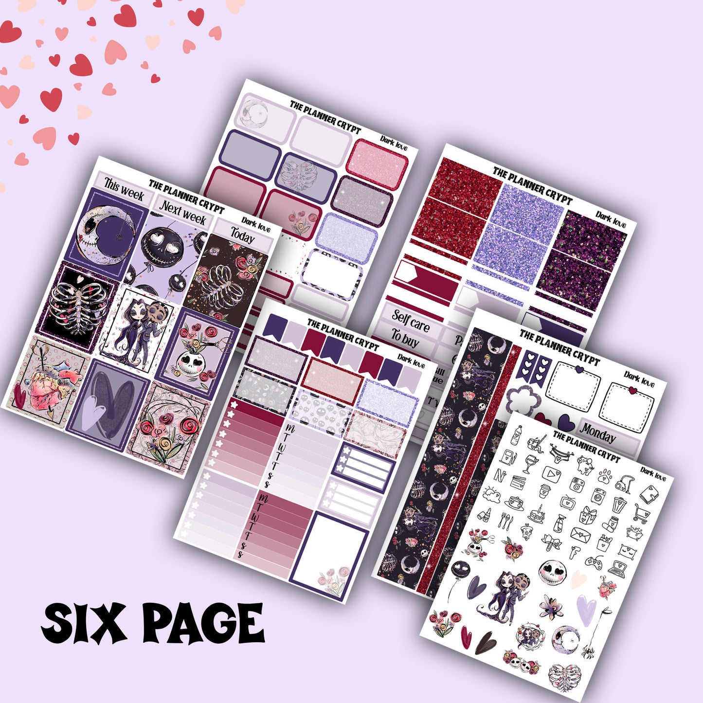 weekly planner, sticker kit, spooky stickers, halloween planner kit, planner stickers, vertical planner, goth planner, valentines stickers