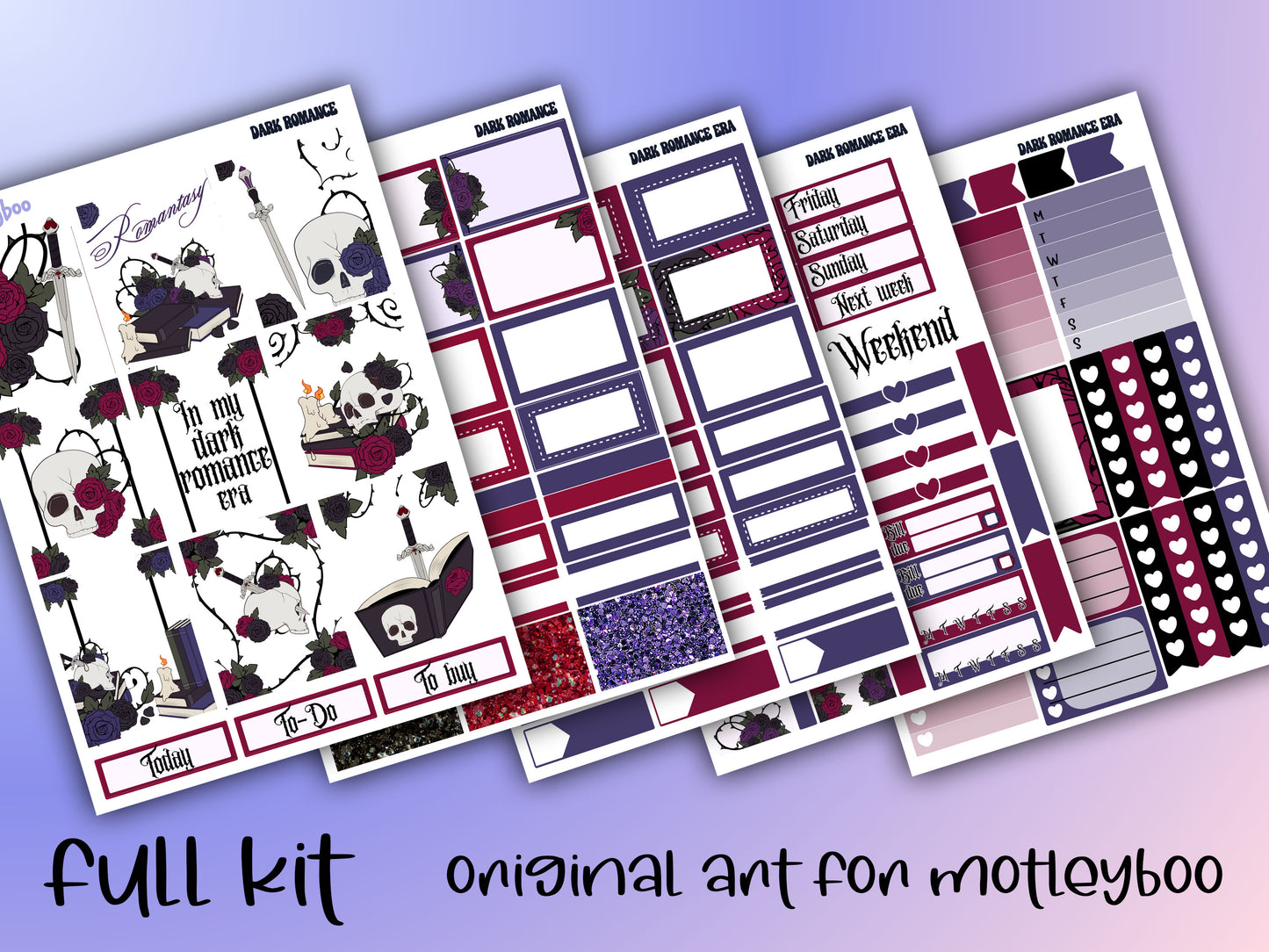 In my dark romance era weekly planner sticker kit, gifts for, book lovers, book nerds, bookish, gothic romance, skulls & books, planning