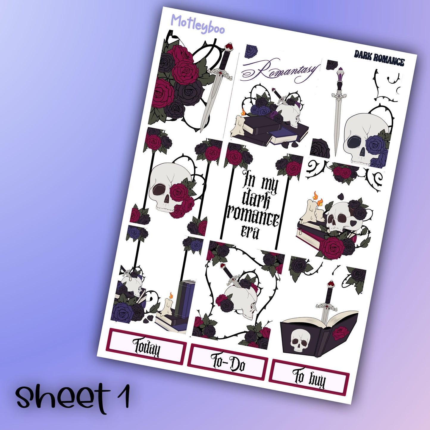 In my dark romance era weekly planner sticker kit, gifts for, book lovers, book nerds, bookish, gothic romance, skulls & books, planning