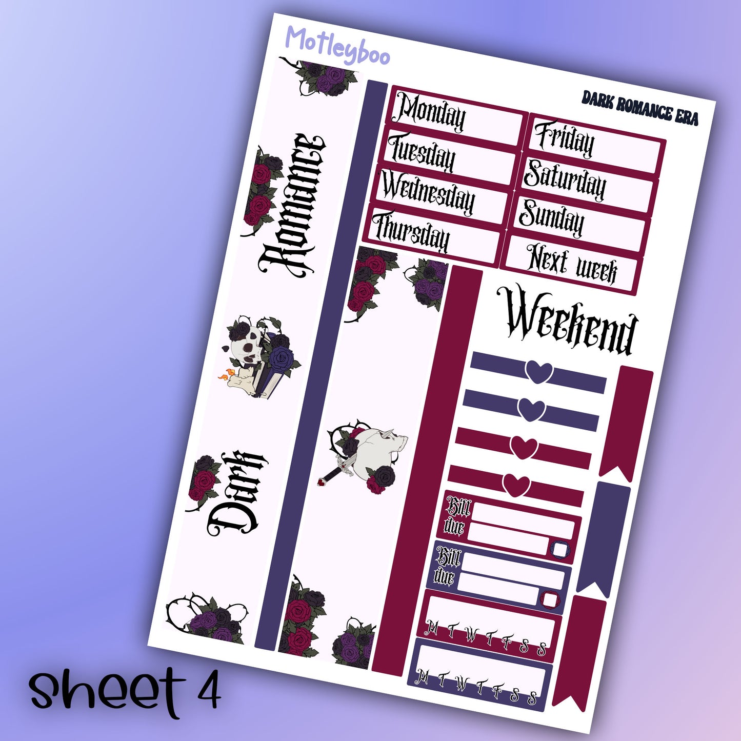 In my dark romance era weekly planner sticker kit, gifts for, book lovers, book nerds, bookish, gothic romance, skulls & books, planning