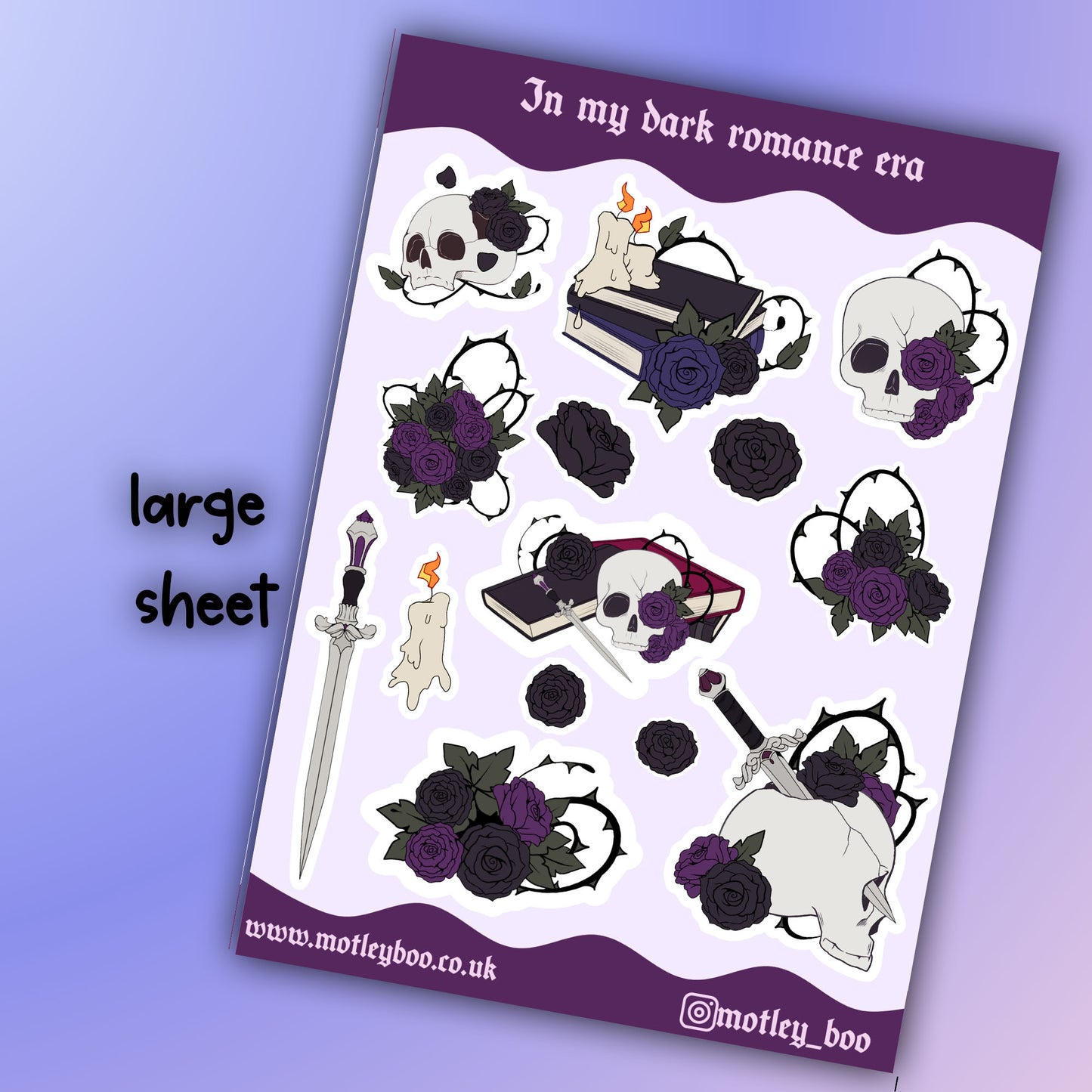 In my dark romance era sticker sheet, bookish stickers, gifts for, book lovers, book nerds, gothic romance, gothic stickers, skulls & books
