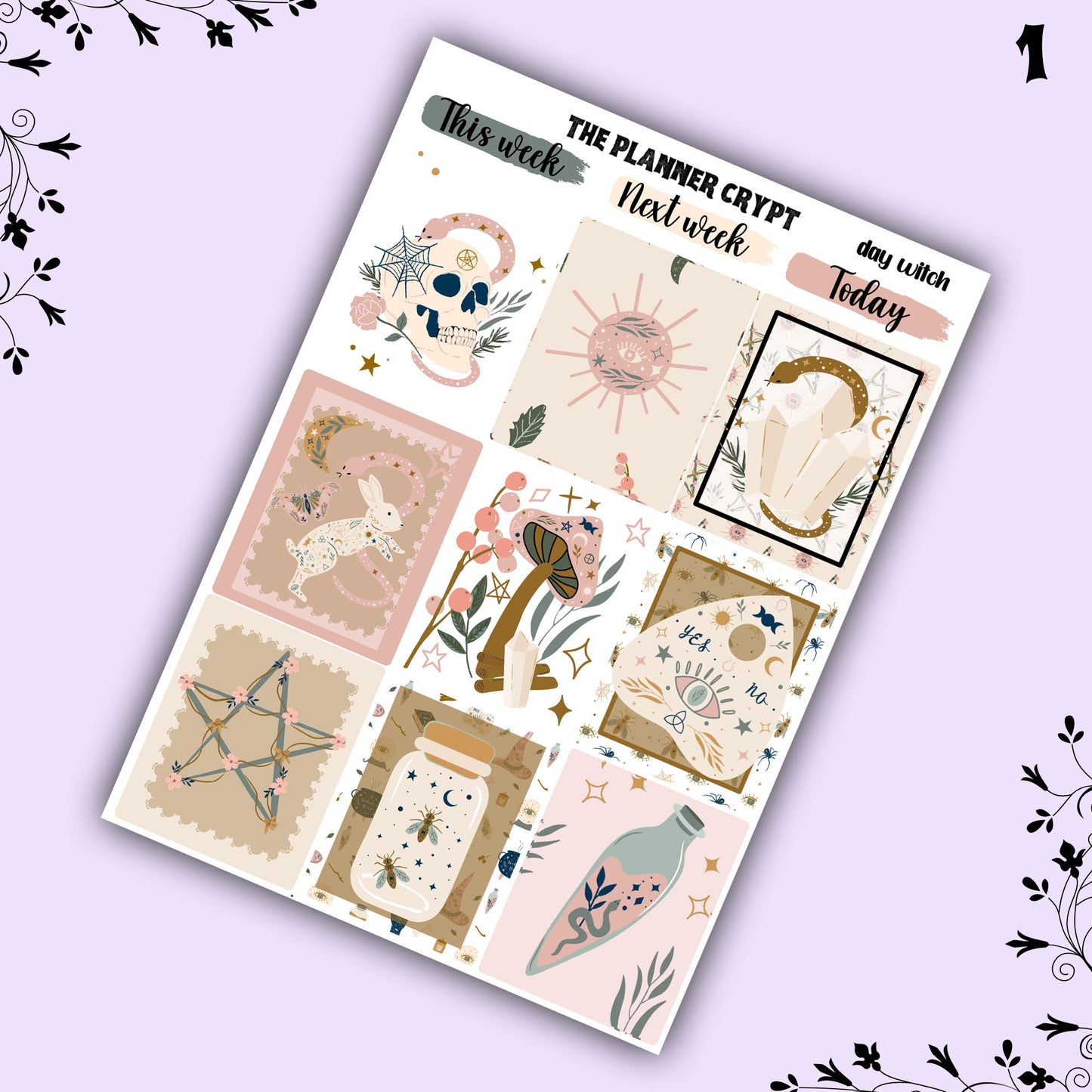 weekly planner sticker kit, gothic stickers, witch stickers, mystical stickers, celestial stickers, vertical planner