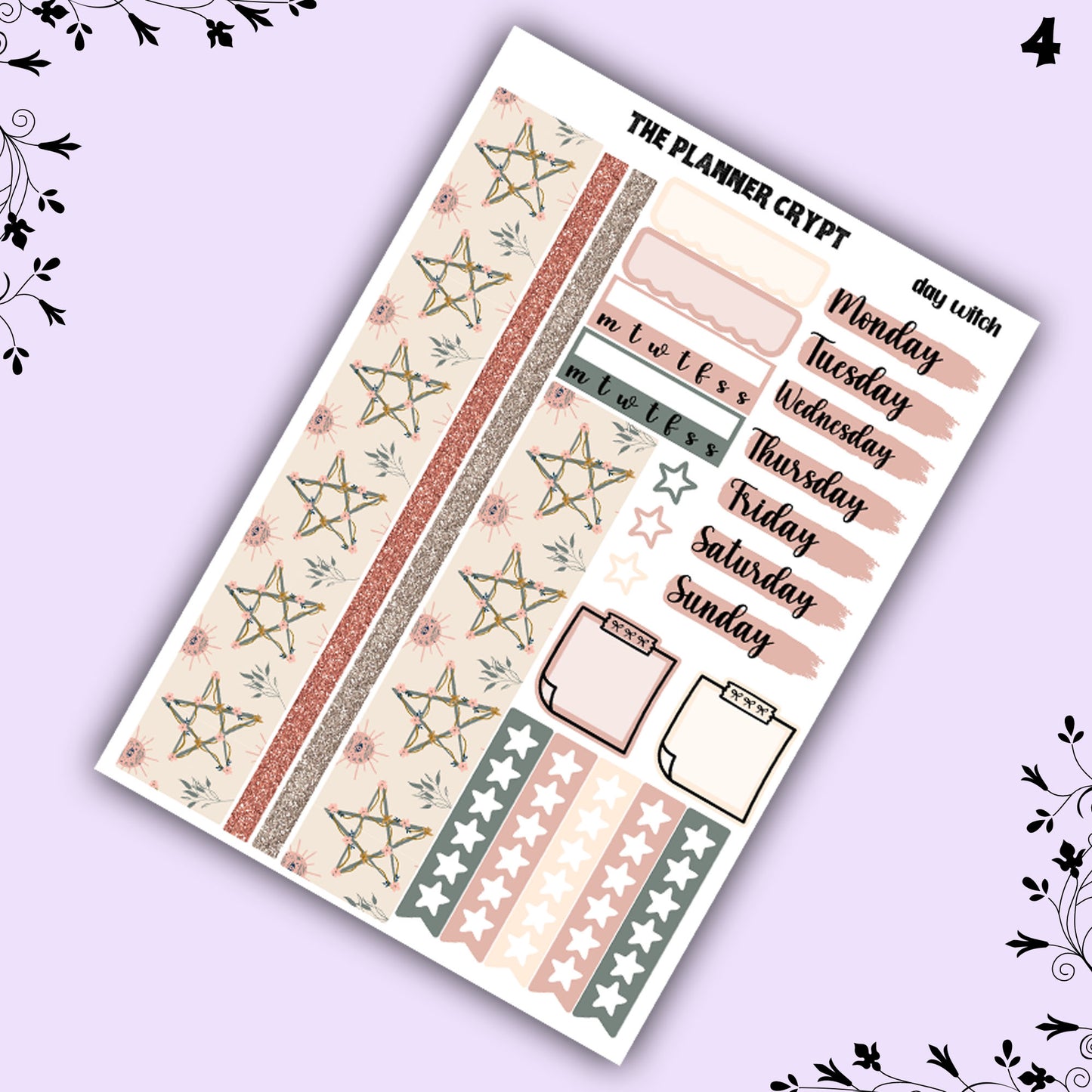 weekly planner sticker kit, gothic stickers, witch stickers, mystical stickers, celestial stickers, vertical planner