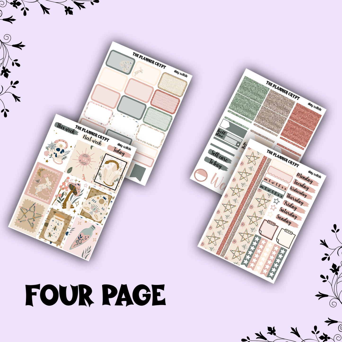 weekly planner sticker kit, gothic stickers, witch stickers, mystical stickers, celestial stickers, vertical planner