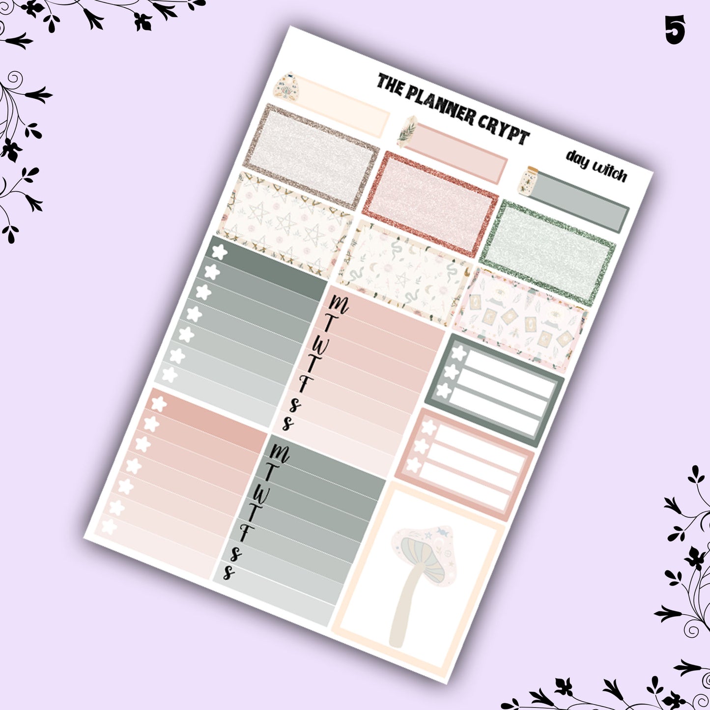 weekly planner sticker kit, gothic stickers, witch stickers, mystical stickers, celestial stickers, vertical planner