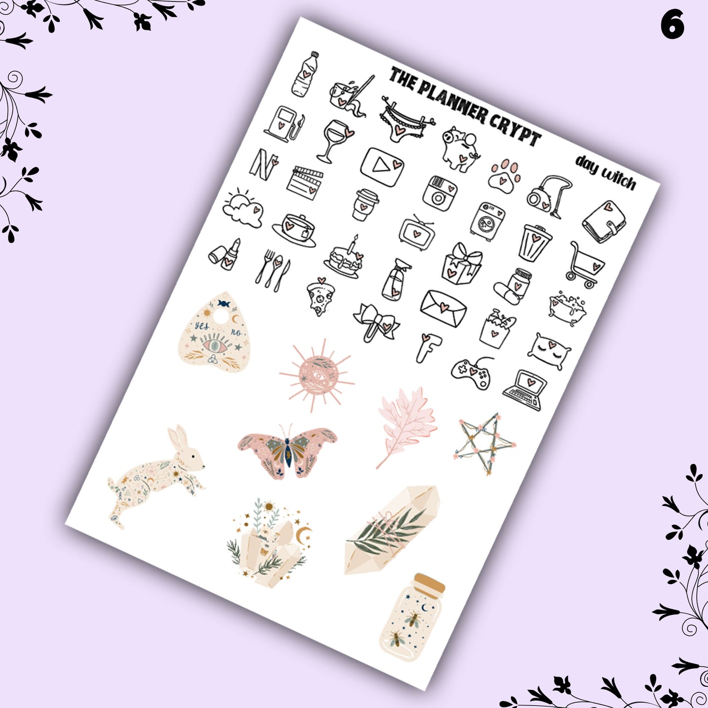weekly planner sticker kit, gothic stickers, witch stickers, mystical stickers, celestial stickers, vertical planner